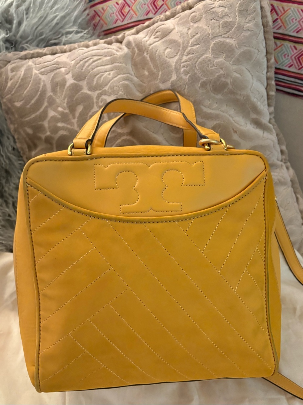 Tory Burch Mustard Yellow Quilted Top-Handle Satchel